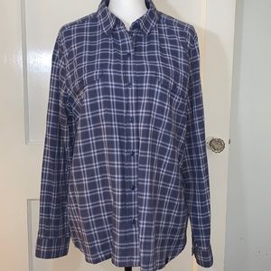 L.L. Bean Blue Plaid Button Down Shirt/Jacket Fully Lined Blue Strips Size XL